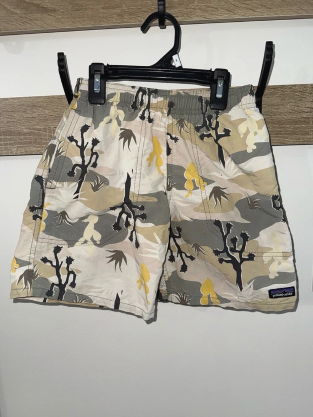 Patagonia Kids Desert Camo Swim Shorts in Beige/Yellow